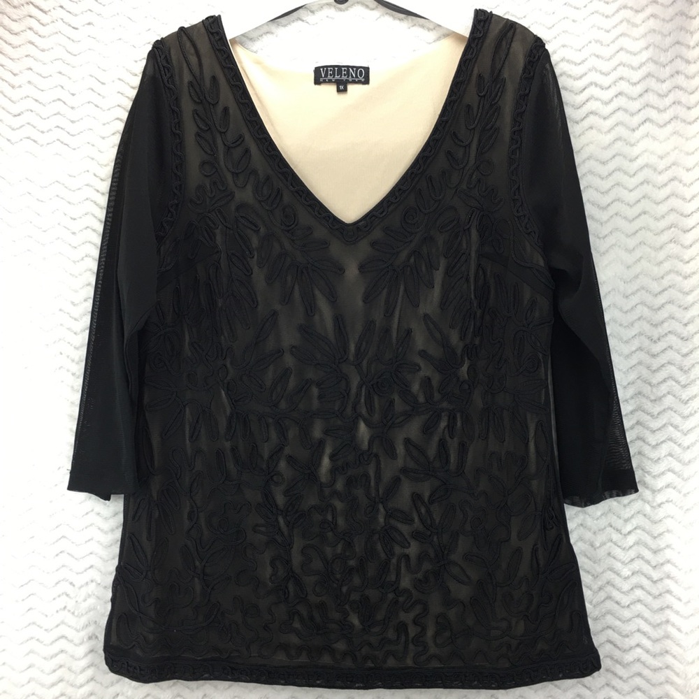 Veleno Three-quarter length sleeve semi sheer top